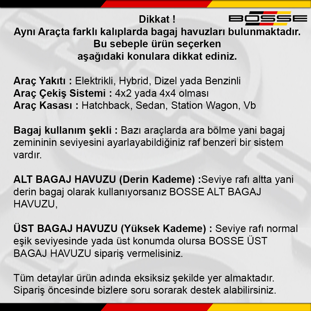 Vw id 7 Bagaj Havuzu id7 Sedan ALT BAGAJ (Derin Kademe) 2023 Sonrası BOSSE