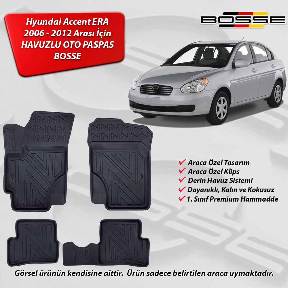 Hyundai Accent Era Paspas Araca Özel 2006 2012 BOSSE 3D Havuzlu Oto Paspas Paspas