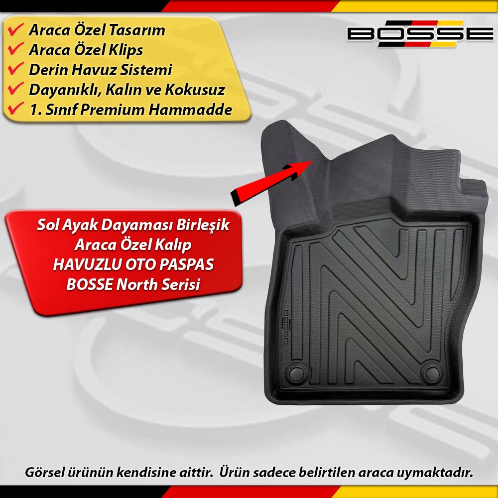 Audi A3 Paspas Araca Özel HB / SEDAN 2013 2020 Arası Derin Havuzlu BOSSE North Serisi