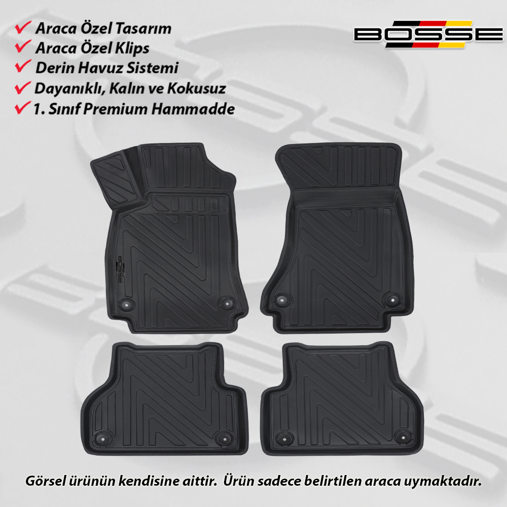 Audi A4 Paspas Araca Özel (B9) 2016 Sonrası BOSSE 3D Havuzlu Oto Paspas 3D Havuzlu Oto Paspas