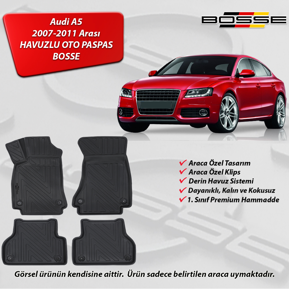 Audi A5 Paspas Araca Özel 2007-2011 Arası BOSSE 3D Havuzlu Oto Paspas