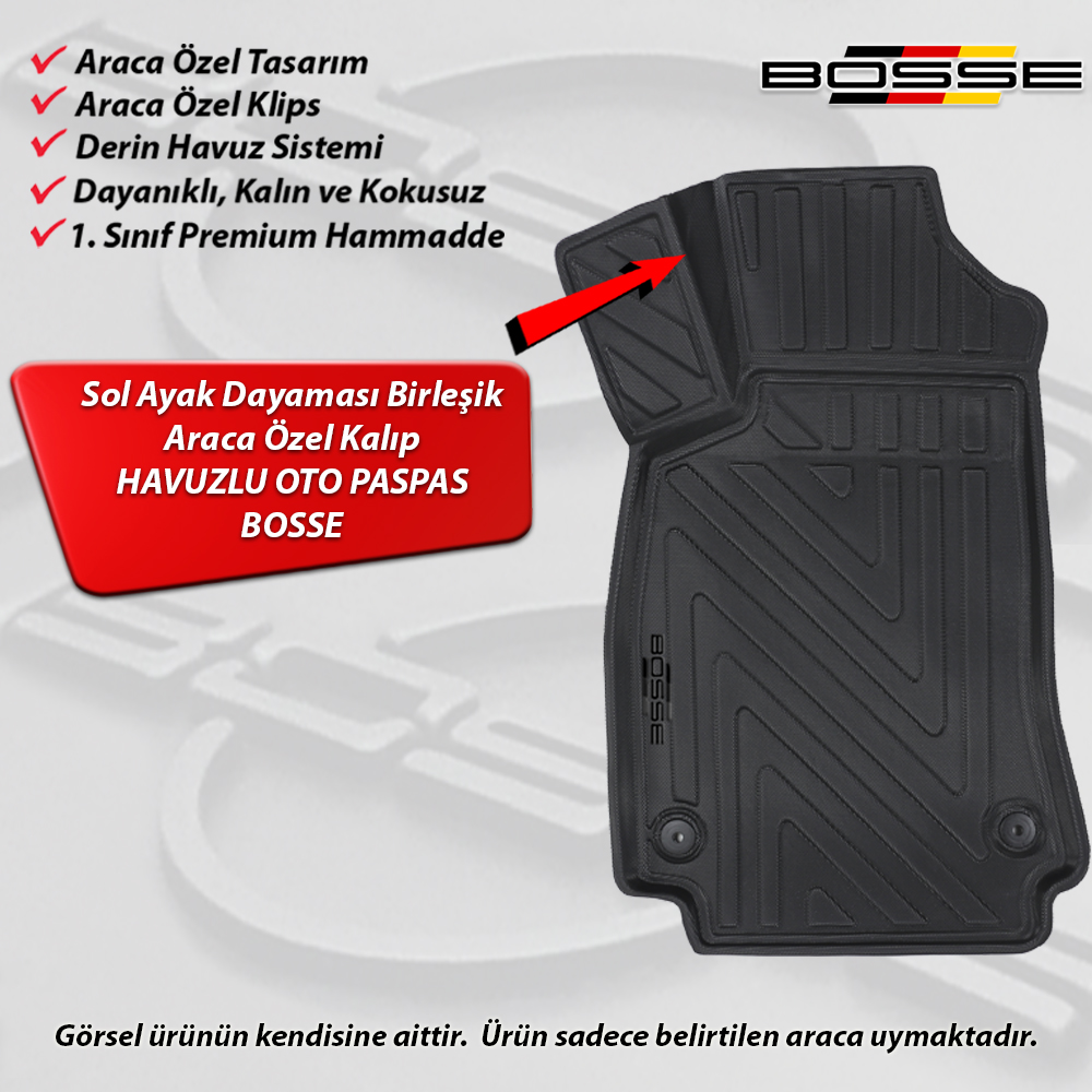 Audi A5 Paspas Araca Özel 2007-2011 Arası BOSSE 3D Havuzlu Oto Paspas