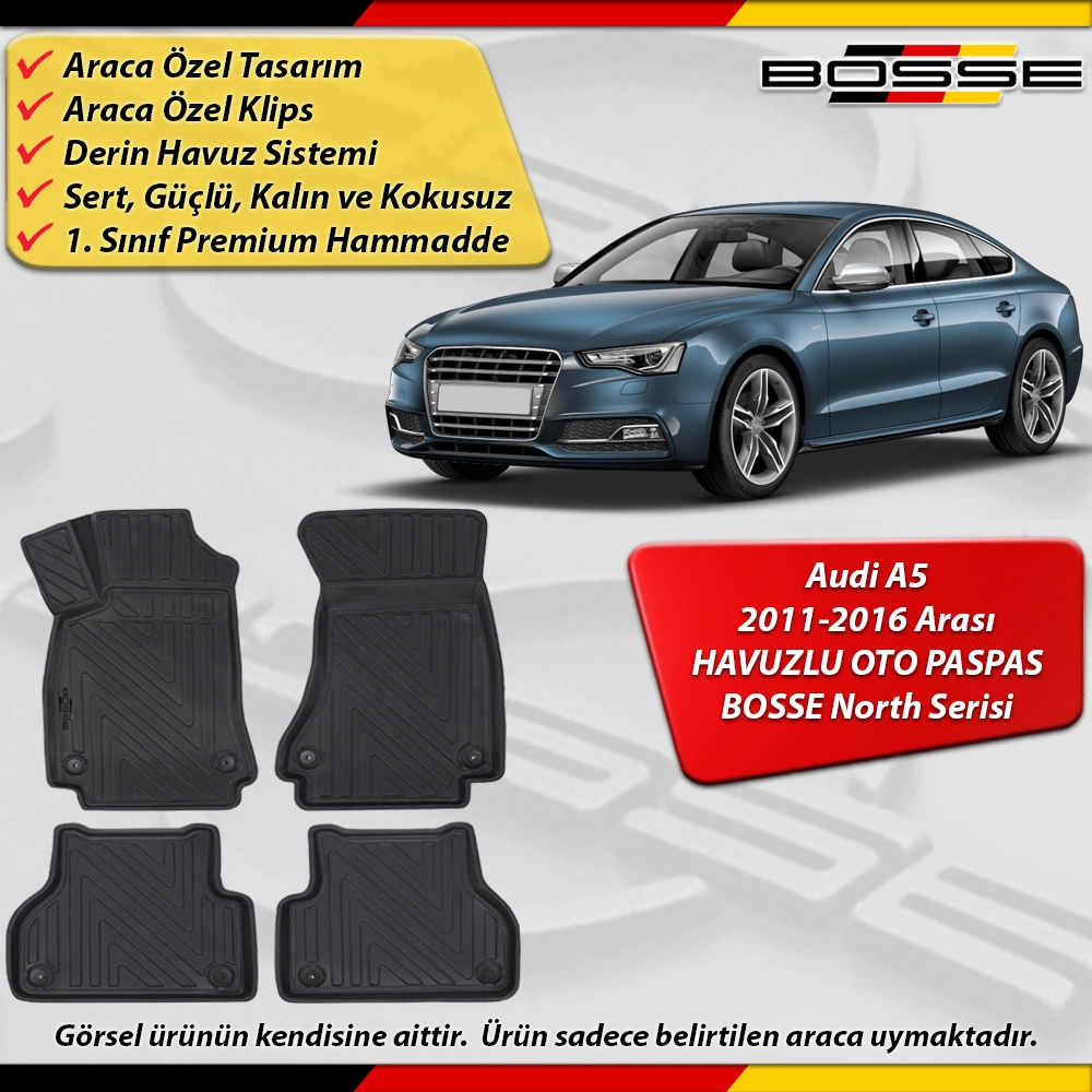 Audi A5 Paspas Araca Özel 2011-2016 Derin Havuzlu BOSSE North Serisi