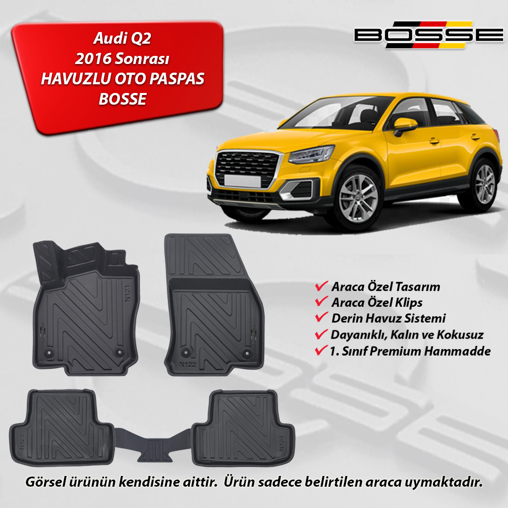 Audi Q2 Paspas Araca Özel 2016 2025 Arası BOSSE 3D Havuzlu Oto Paspas