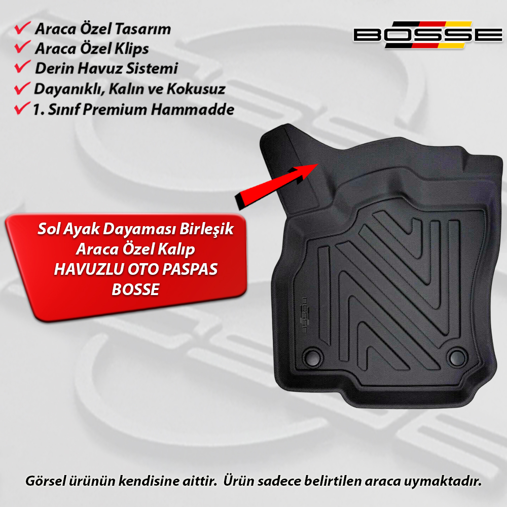 Audi Q3 Paspas Araca Özel 2018 2024 Arası BOSSE Paspas 3D Havuzlu
