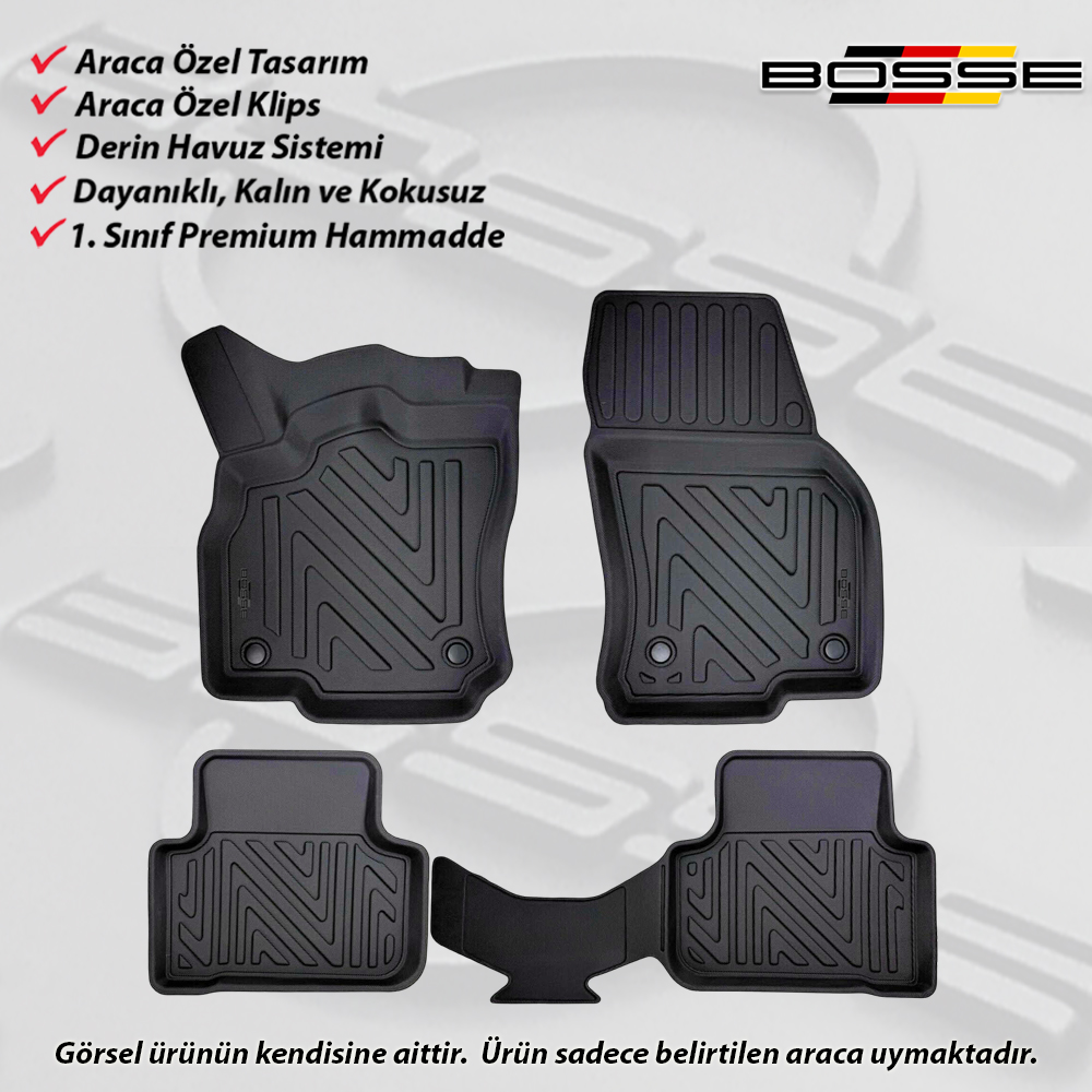 Audi Q3 Paspas Araca Özel 2018 2024 Arası BOSSE Paspas 3D Havuzlu