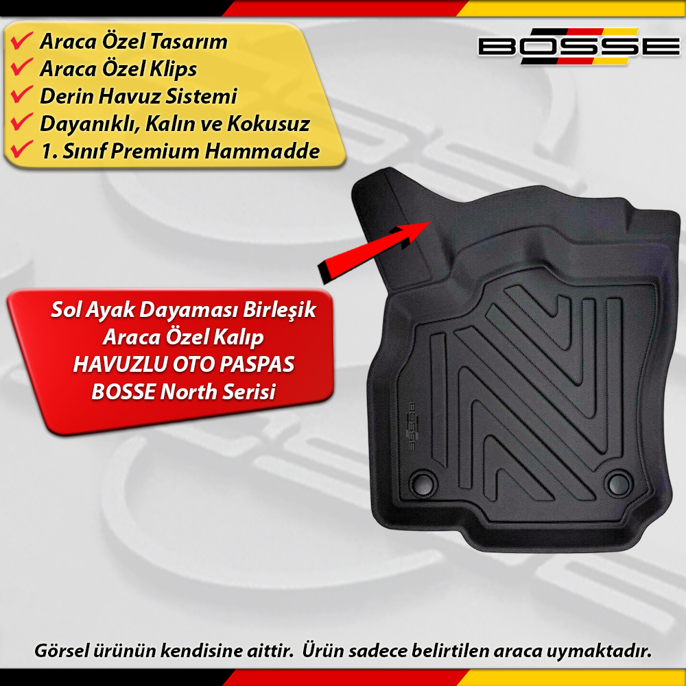 Audi Q3 Paspas Araca Özel 2018 - 2024 Arası İçin Derin Havuzlu Paspas BOSSE North Serisi