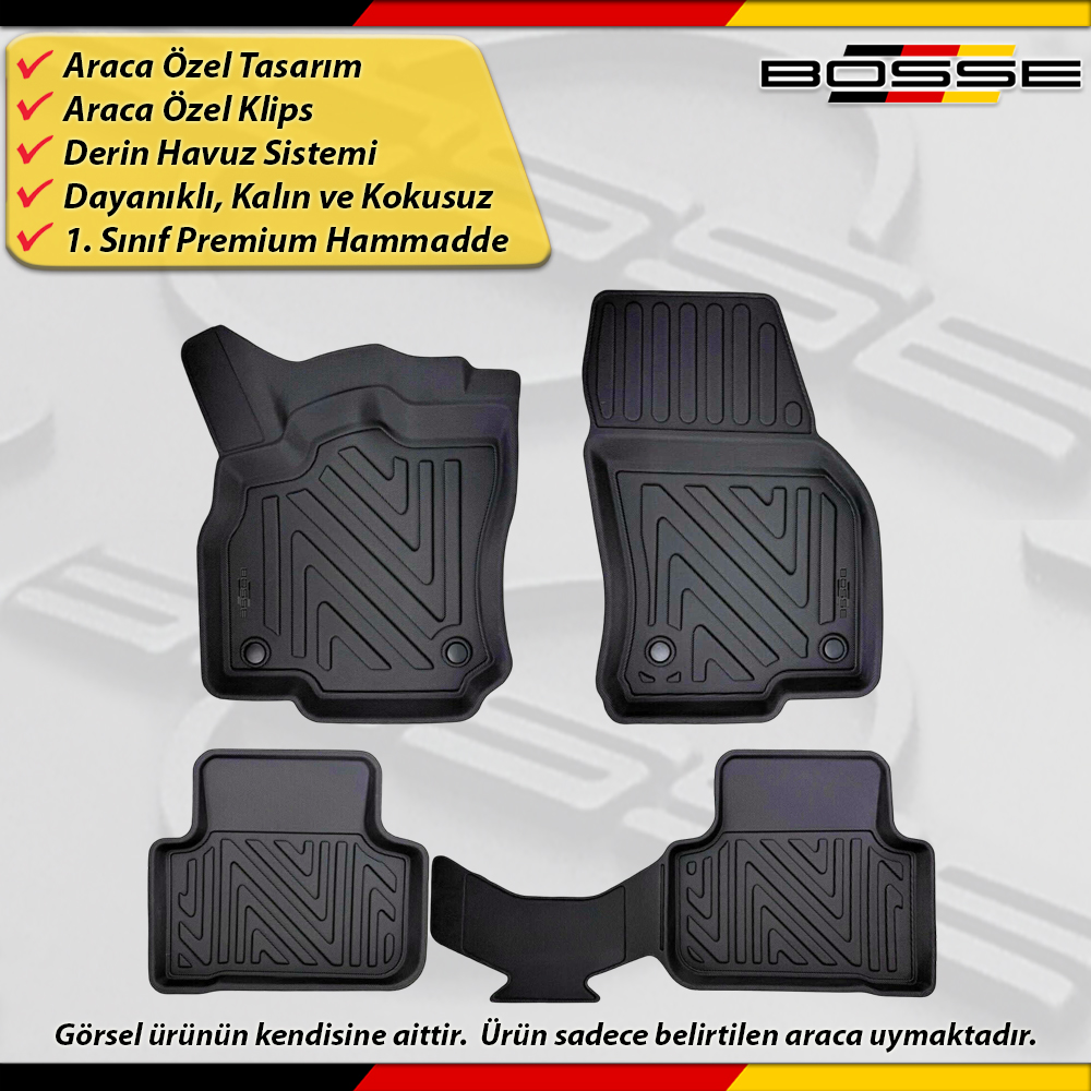 Audi Q3 Paspas Araca Özel 2018 - 2024 Arası İçin Derin Havuzlu Paspas BOSSE North Serisi