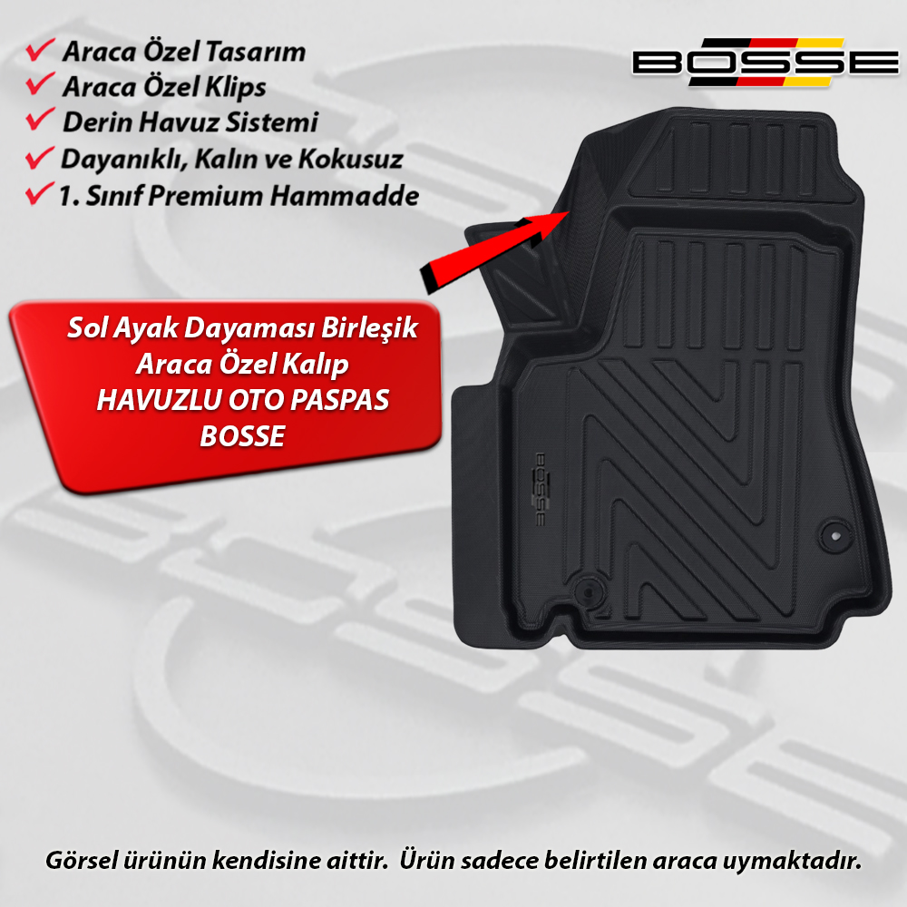 Citroen Berlingo Paspas Araca Özel 2008 2018 Arası BOSSE 3D Havuzlu Oto Paspas Paspas