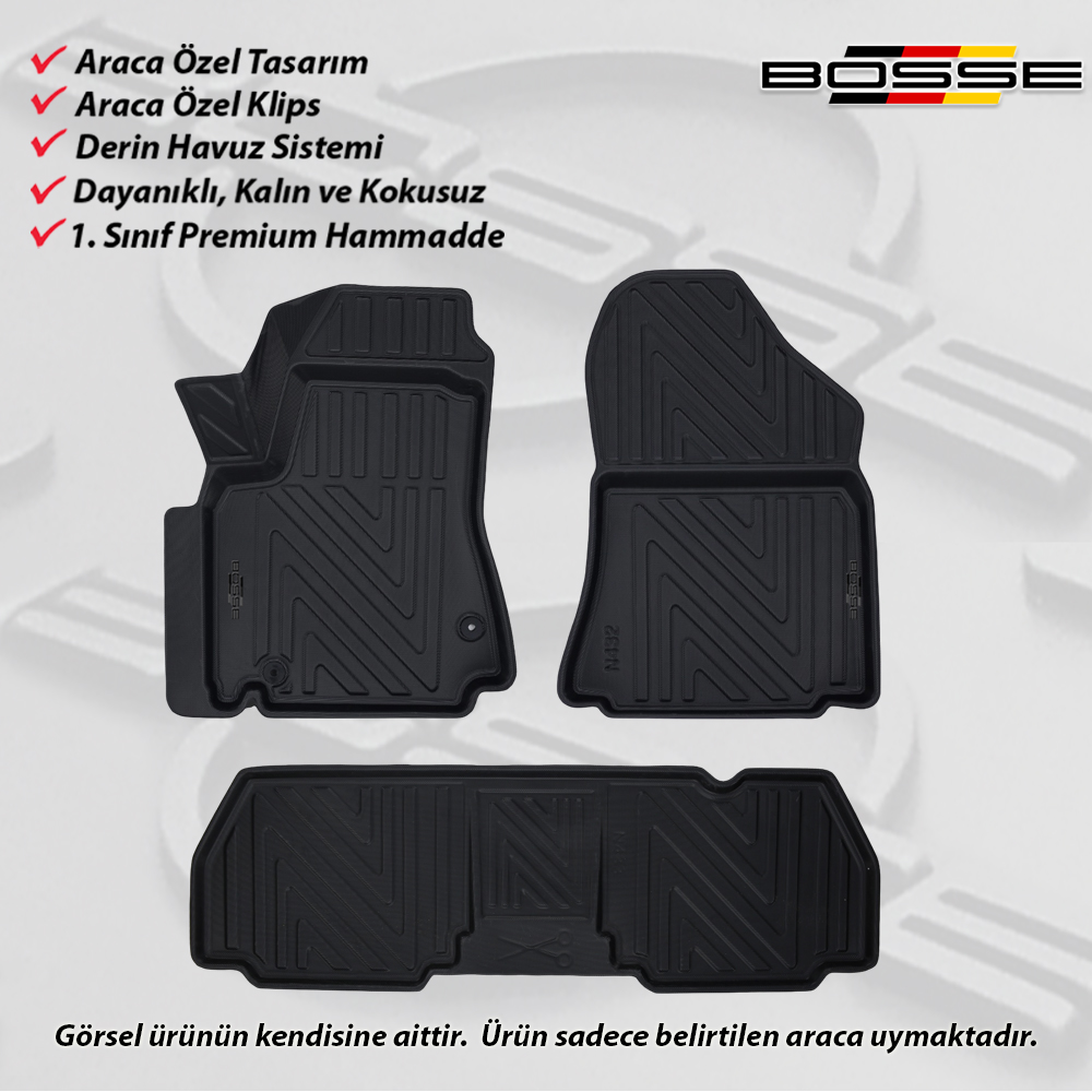 Citroen Berlingo Paspas Araca Özel 2008 2018 Arası BOSSE 3D Havuzlu Oto Paspas Paspas
