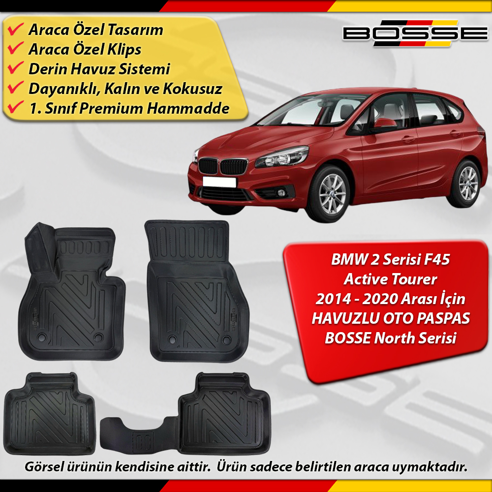 BMW 2 Serisi Paspas Araca Özel F45 Active Tourer 2014-2020 Arası Derin Havuzlu Paspas BOSSE North