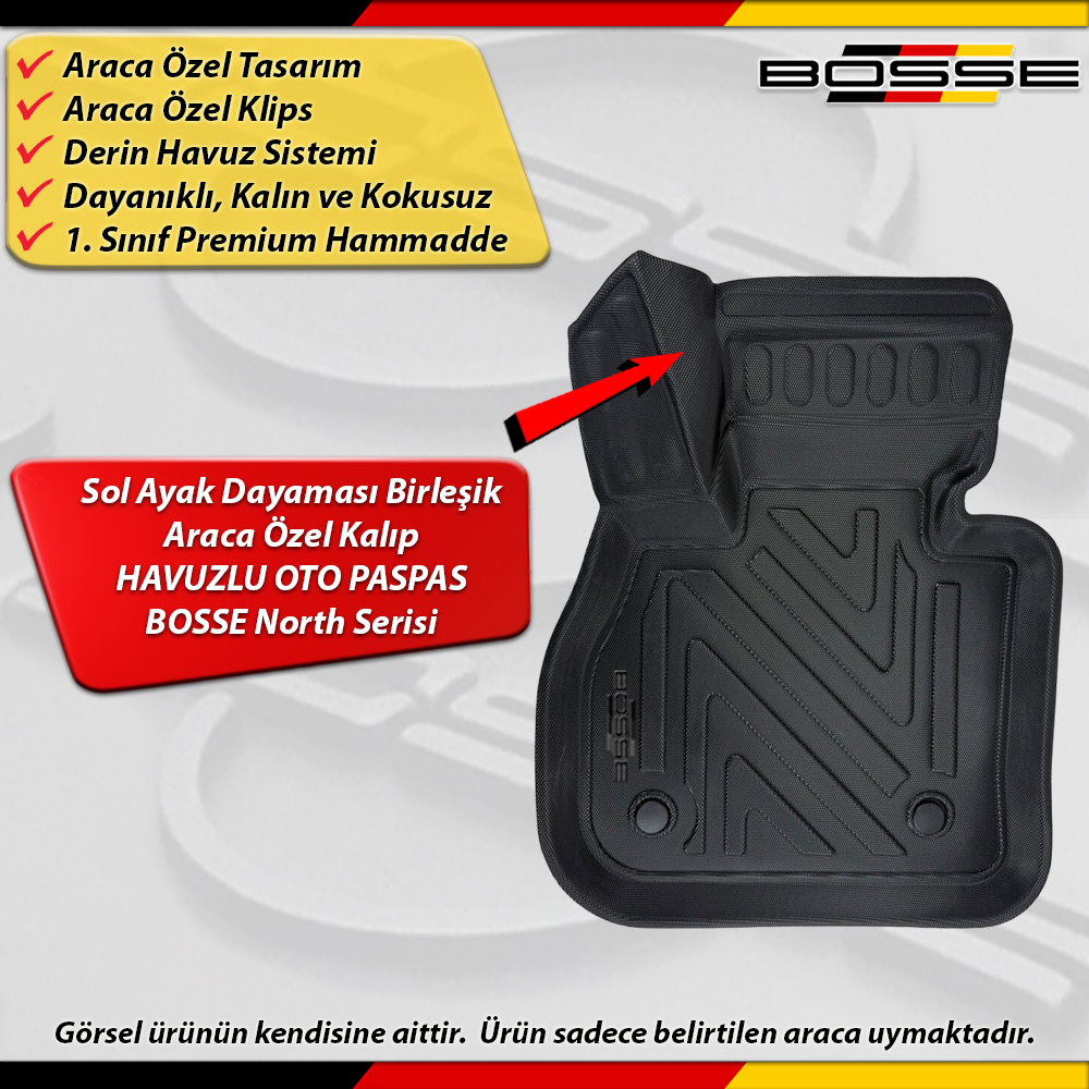 BMW 2 Serisi Paspas Araca Özel F45 Active Tourer 2014-2020 Arası Derin Havuzlu Paspas BOSSE North