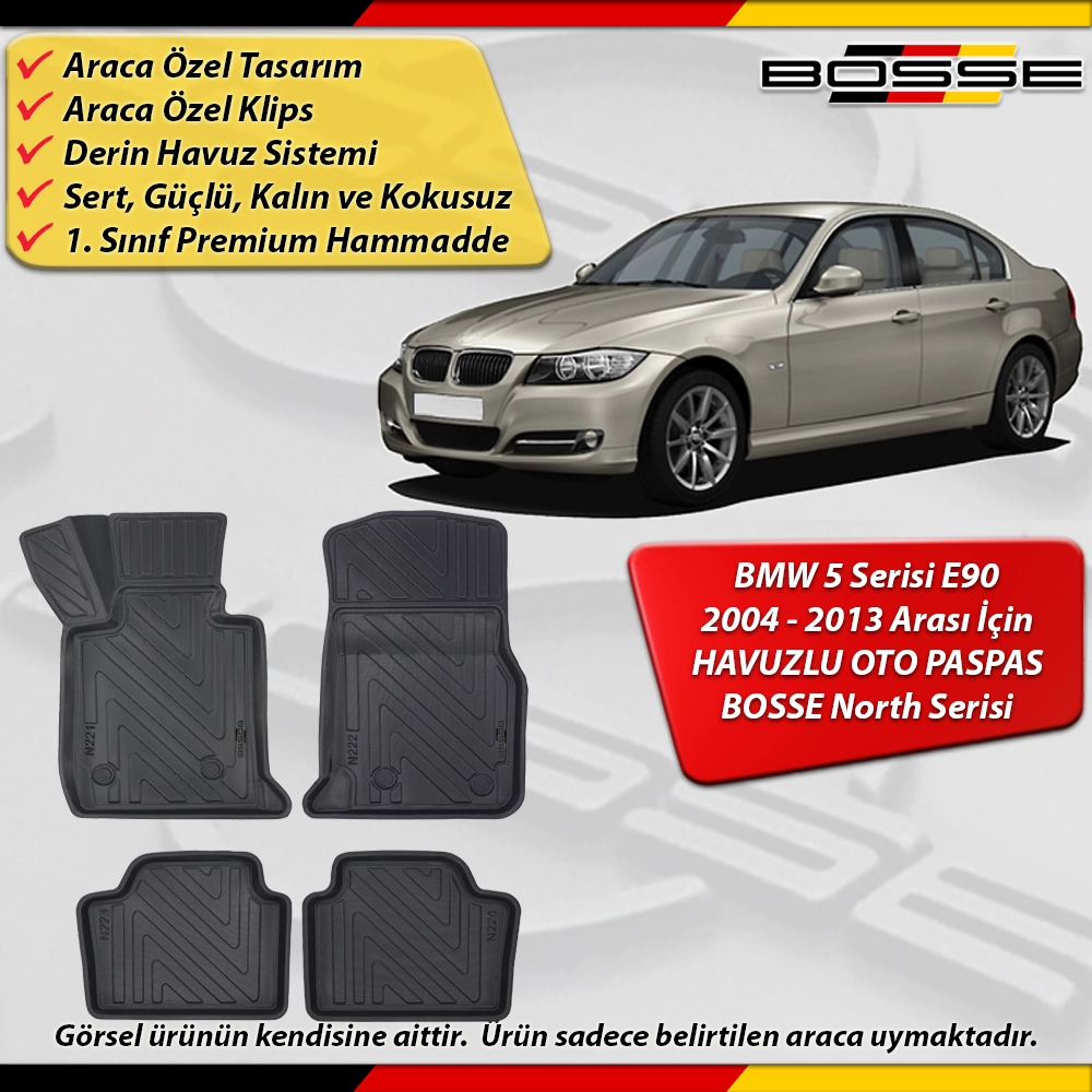 Bmw 3 Serisi E90 Paspas Araca Özel 2004-2013 Derin Havuzlu BOSSE North Serisi