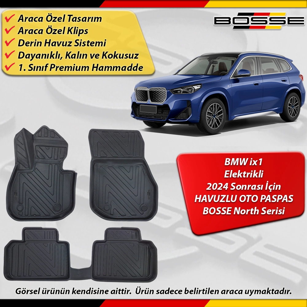 BMW ix1 Serisi Paspas Elektrikli Araca Özel 2024 Sonrası İçin Derin Havuzlu Paspas Serisi