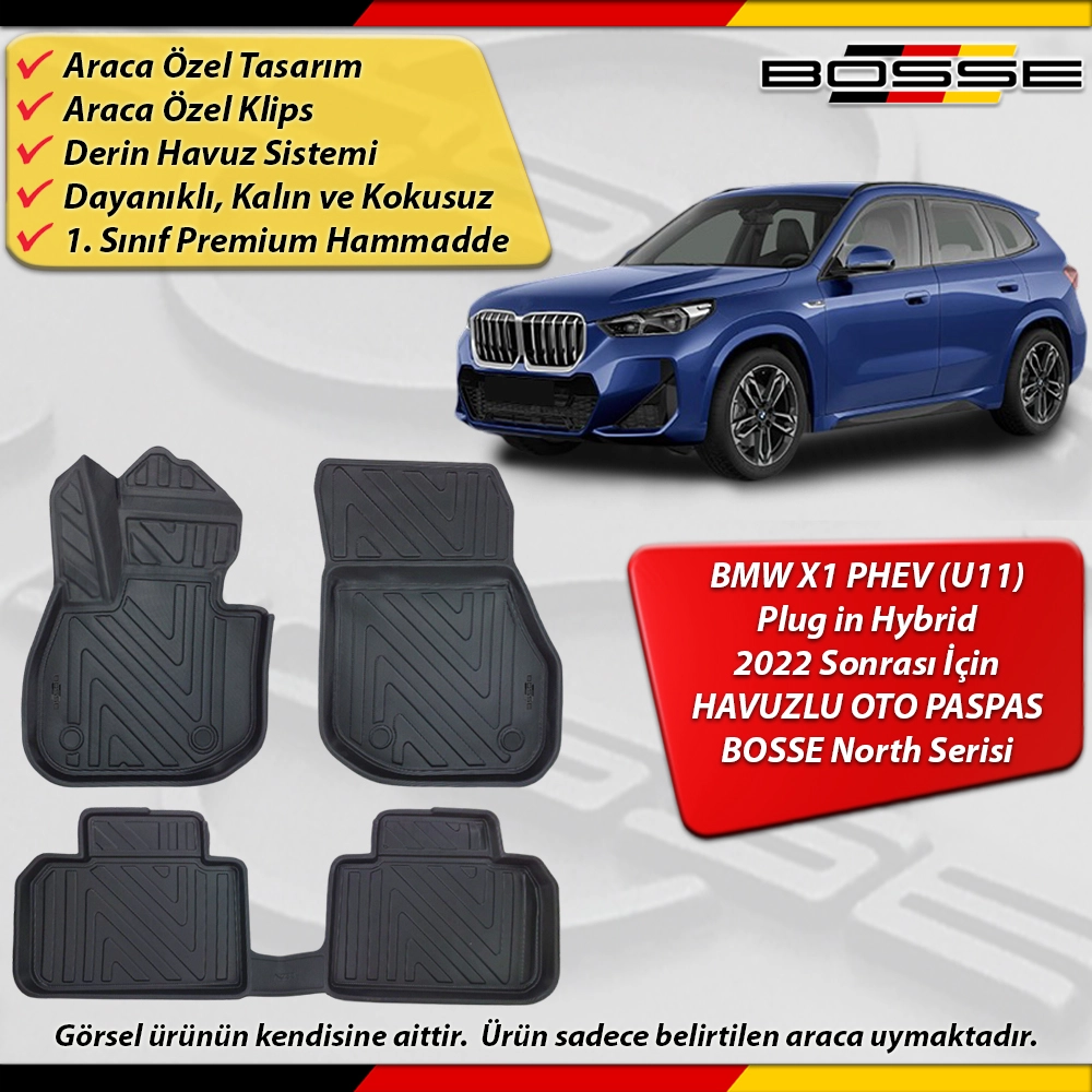 BMW X1 Serisi Paspas U11 Hybrid PHEV Araca Özel 2022 Sonrası İçin Derin Havuzlu Paspas Serisi
