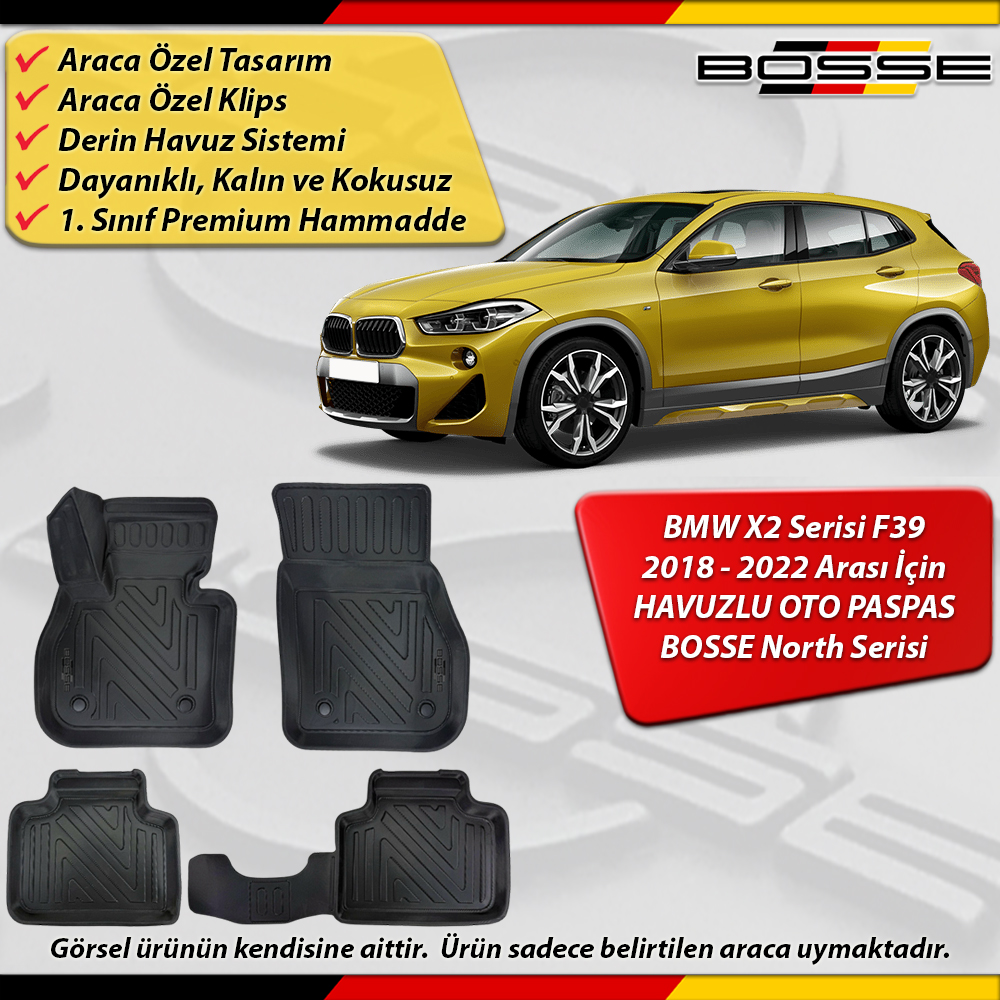 BMW X2 Paspas Araca Özel F39 Paspas 2018 - 2022 Arası Derin Havuzlu Paspas BOSSE North Serisi