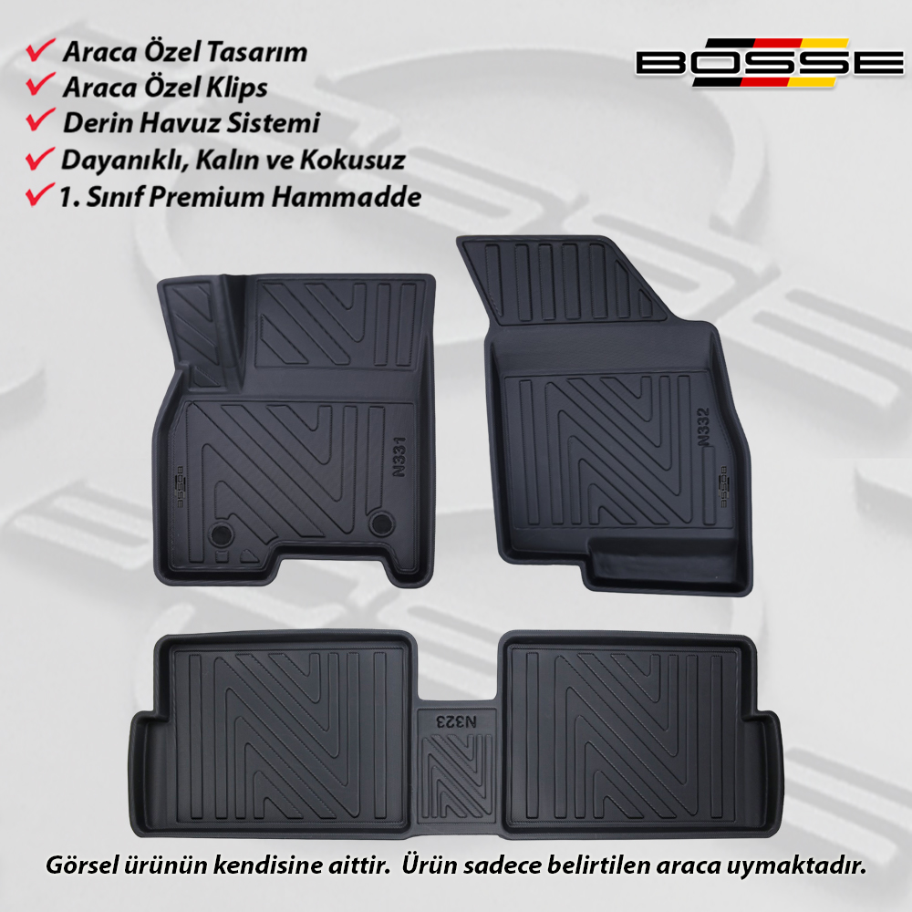 Chery Tiggo 7 Pro Paspas Araca Özel 2022 - 2025 Arası İçin BOSSE 3D Havuzlu Oto Paspas