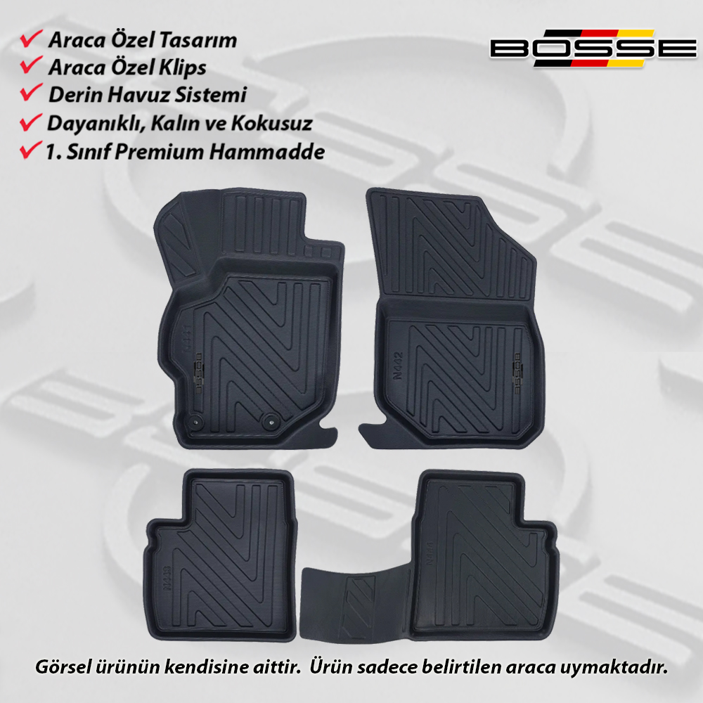 Citroen C - Elysee Paspas Araca Özel 2012 2023 BOSSE 3D Havuzlu Oto Paspas Paspas