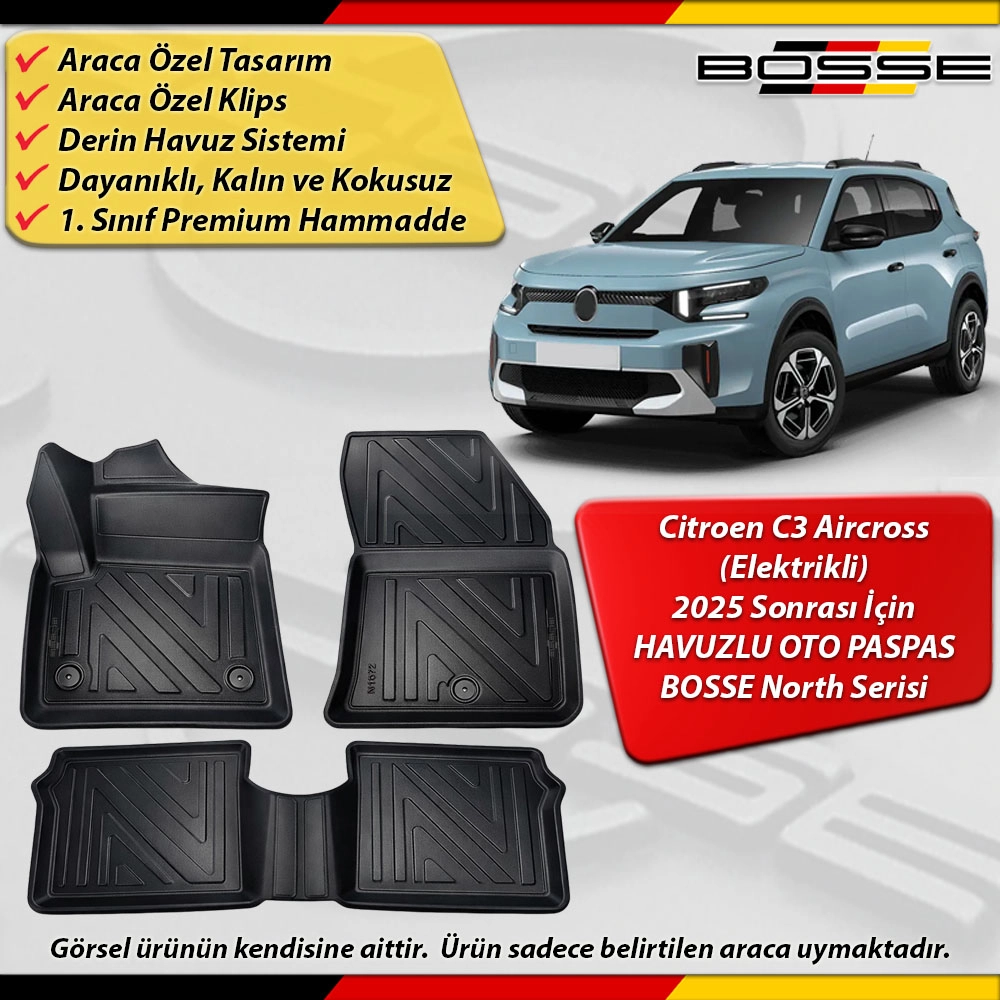 Citroen C3 Aircross Elektrikli Paspas Araca Özel Paspas 2025 Sonrası Derin Havuzlu Paspas Serisi