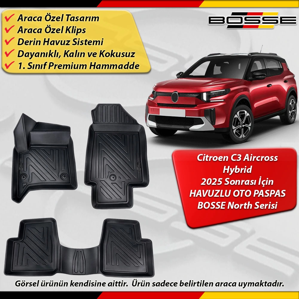 Citroen C3 Aircross Hybrit Paspas Araca Özel Hybrid Paspas 2025 Sonrası Derin Havuzlu Paspas