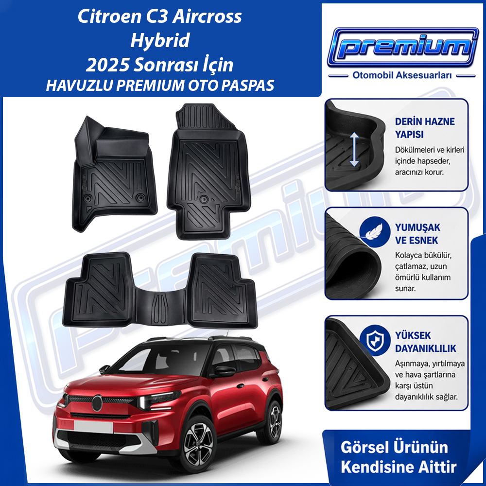 Citroen C3 Aircross Paspas Hybrid Araca Özel 2025 Sonrası Derin Havuzlu Premium Oto Paspas