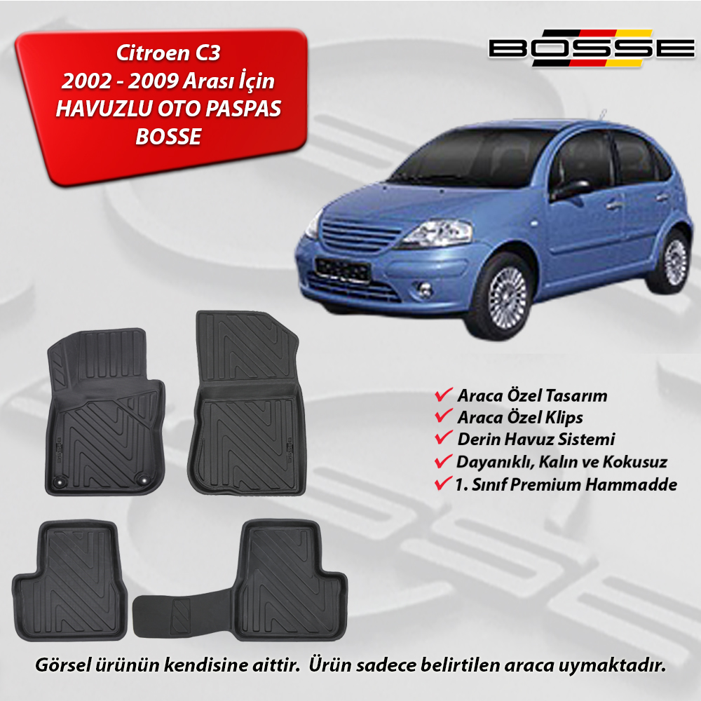 Citroen C3 Paspas 3D Havuzlu 2002 2009 BOSSE 3D Havuzlu Oto Paspas