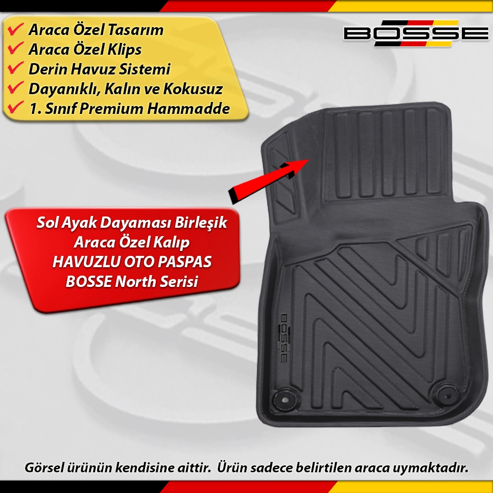 Citroen C3 Paspas Araca Özel 2002 - 2009 Arası İçin Derin Havuzlu Paspas BOSSE North Serisi