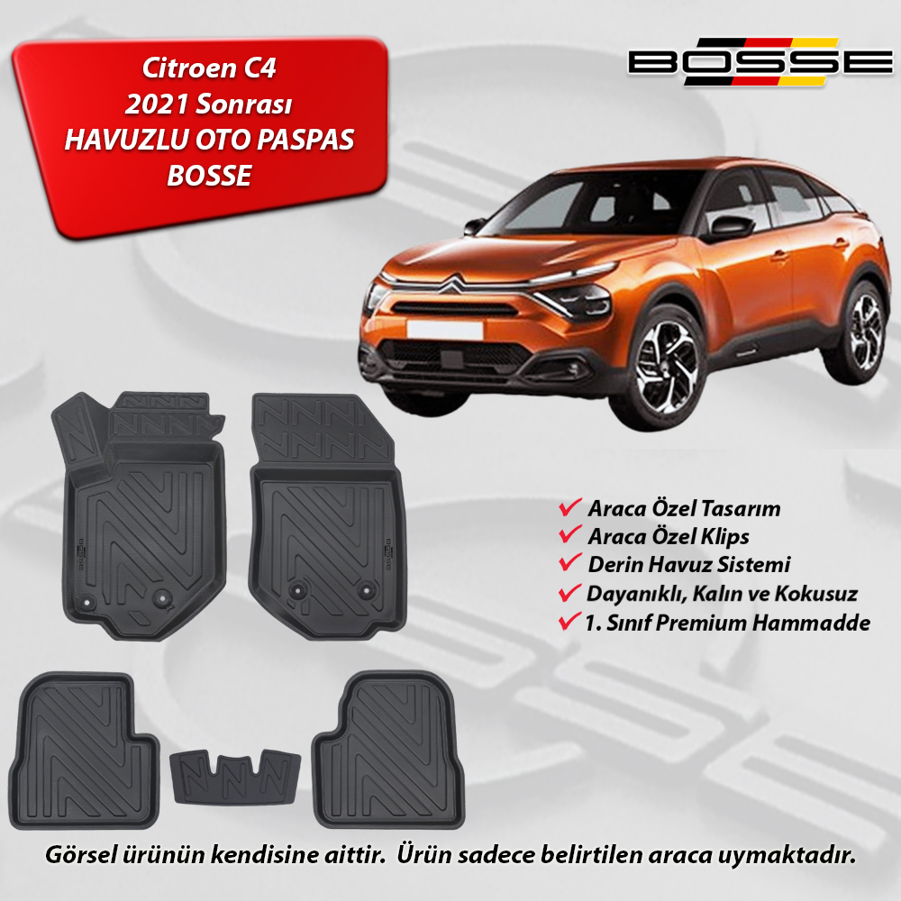 Citroen C4 Paspas Araca Özel 2021 2025 BOSSE 3D Havuzlu Oto Paspas