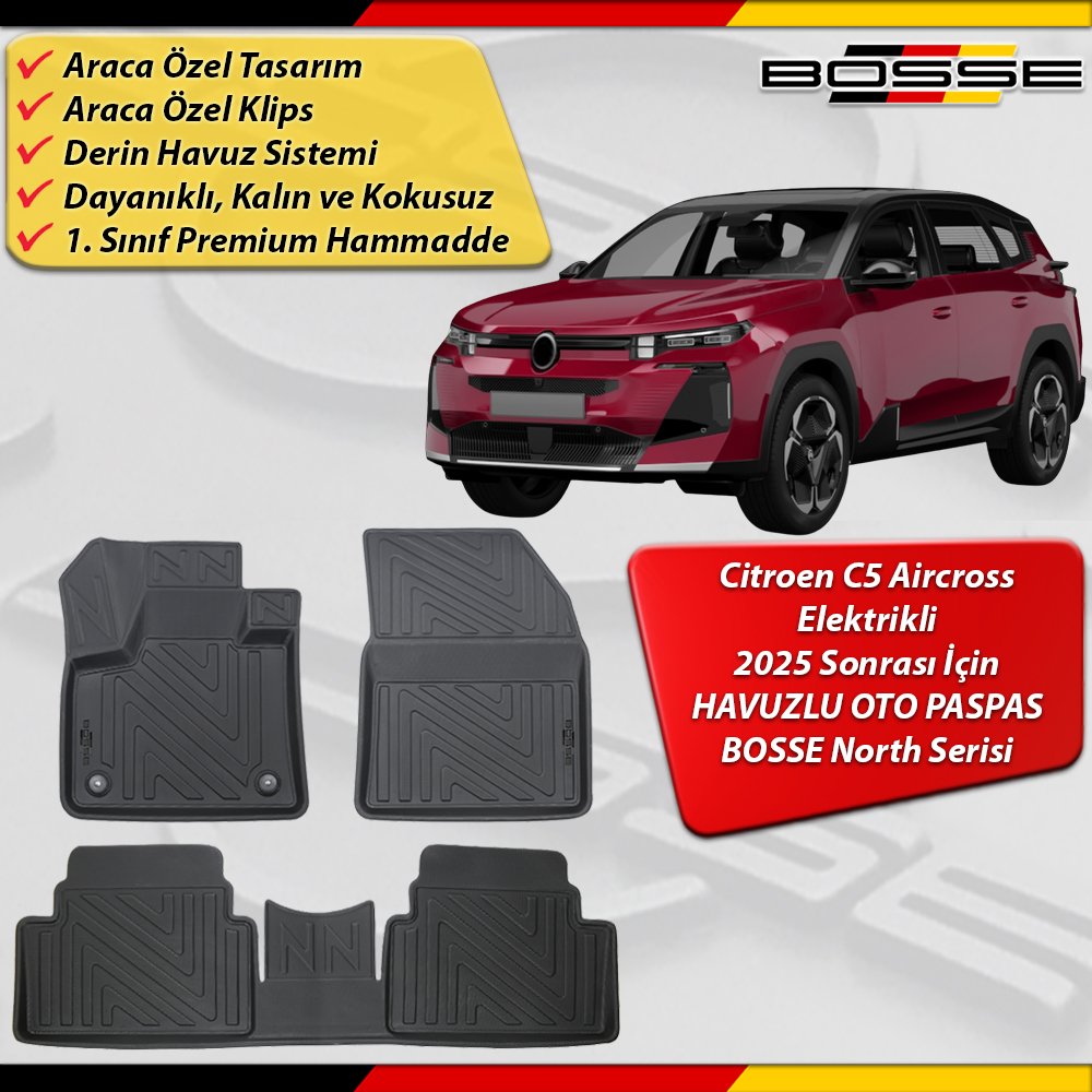 Citroen C5 Aircross Paspas Elektrikli Araca Özel 2025 Sonrası Derin Havuzlu Paspas North Serisi