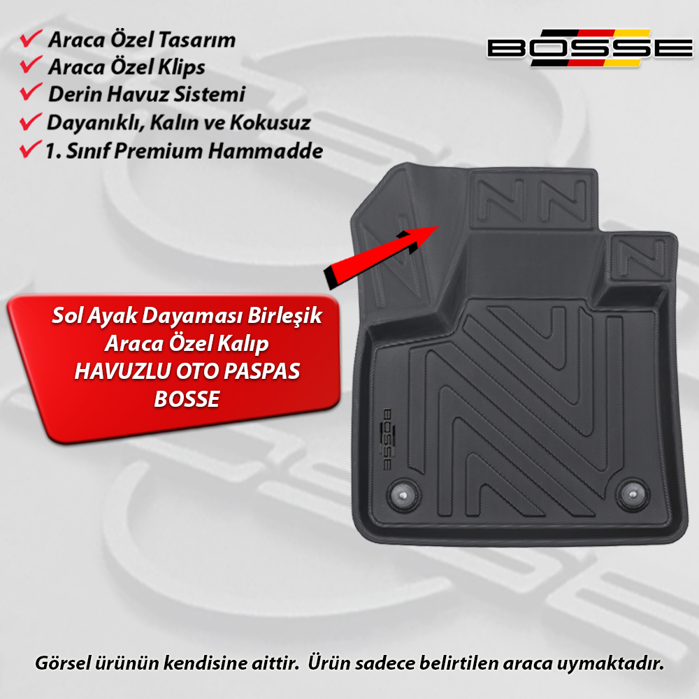 Citroen C5 Aircross Paspas Araca Özel 2017 Sonrası BOSSE 3D Havuzlu Oto Paspas