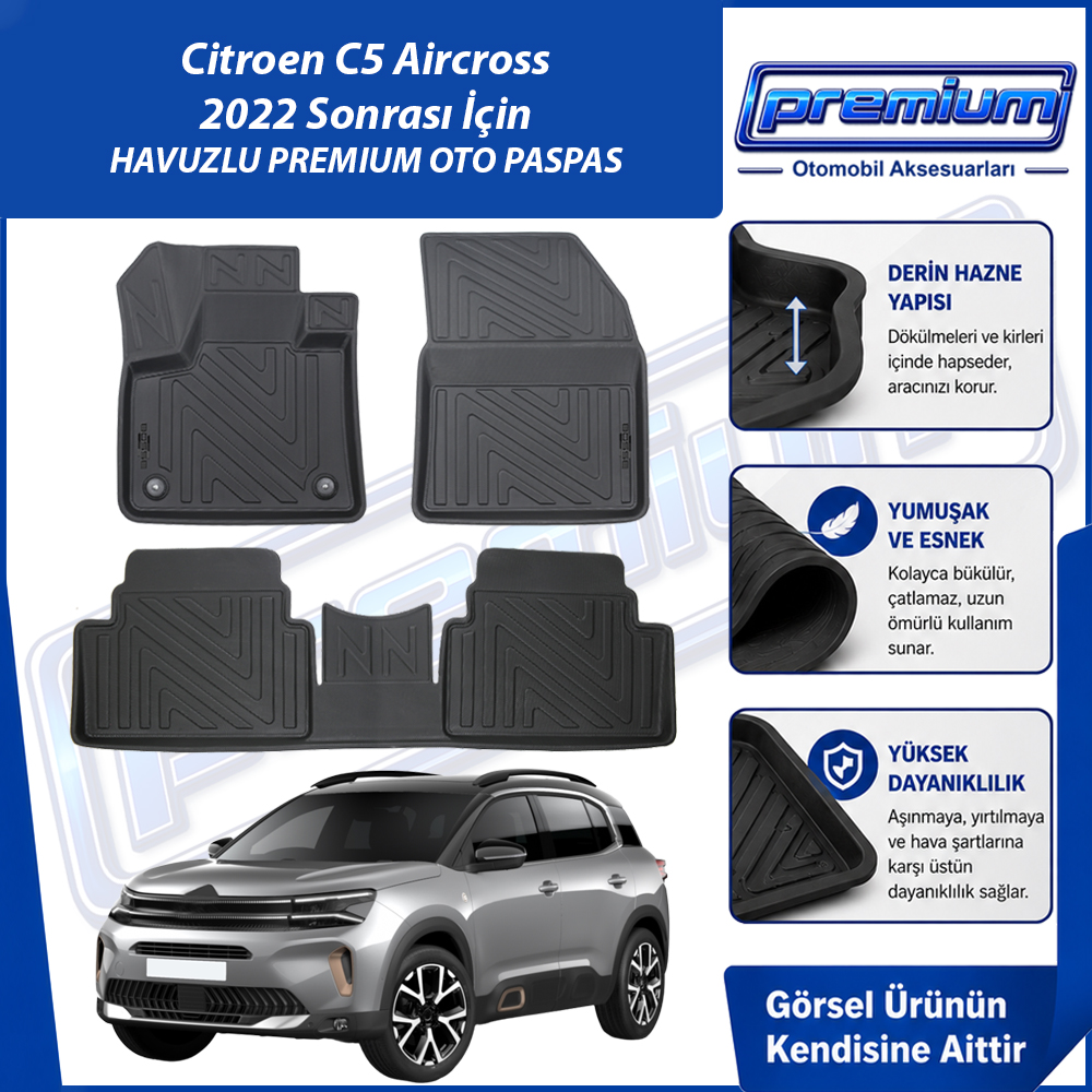 Citroen C5 Aircross Paspas Araca Özel 2022 Sonrası Derin Havuzlu Premium Oto Paspas