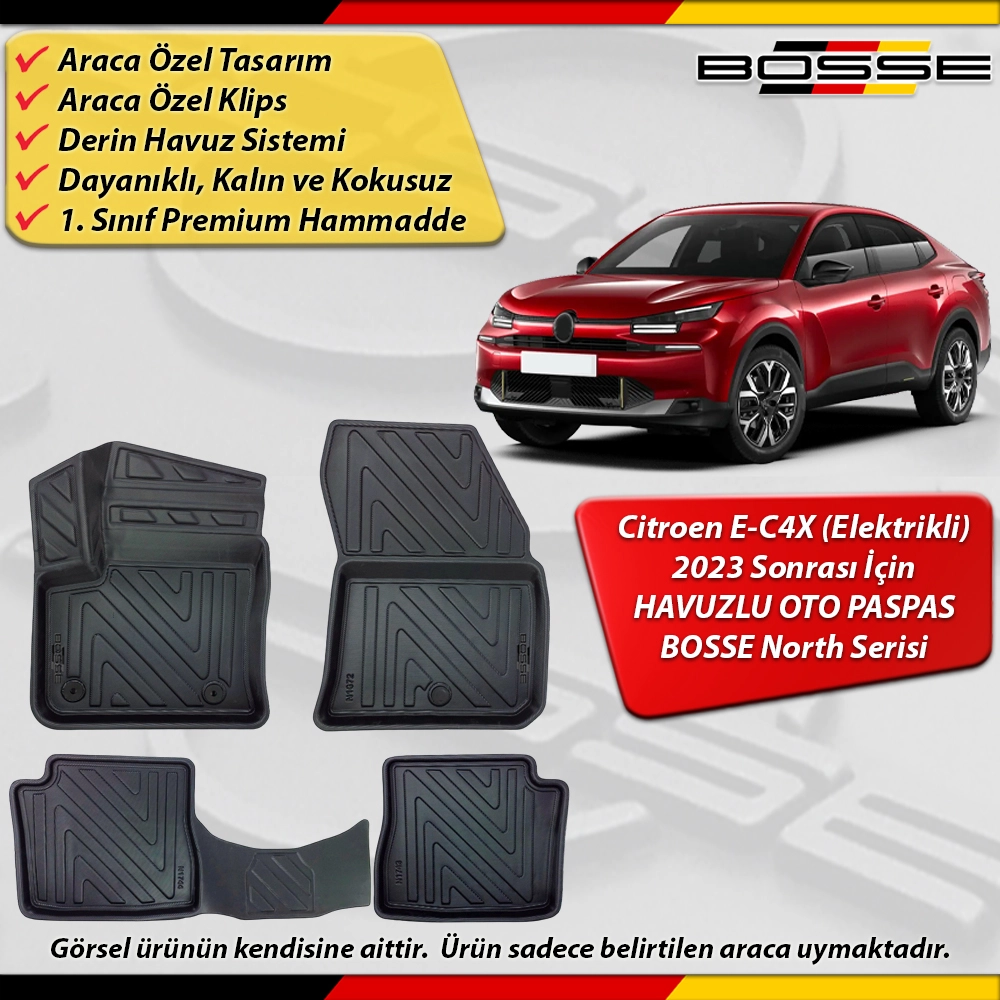 Citroen E-C4X Paspas ELEKTRİKLİ Araca Özel 2023 Sonrası Derin Havuzlu Paspas BOSSE North Serisi