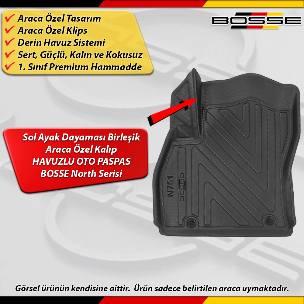 Citroen Nemo Paspas Araca Özel 2007 Sonrası Derin Havuzlu BOSSE North Serisi