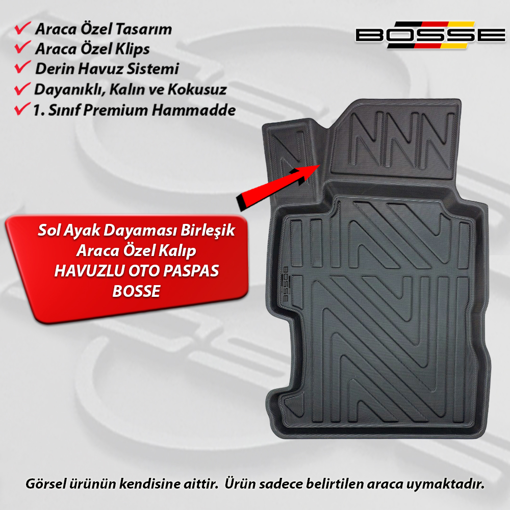 Honda Civic Sedan Paspas FD6 Araca Özel 2006 - 2012 BOSSE 3D Havuzlu Oto Paspas