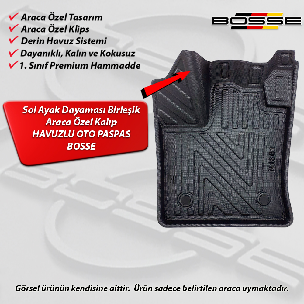 Dacia Dokker Paspas Araca Özel 2012 Sonrası BOSSE 3D Havuzlu Oto Paspas