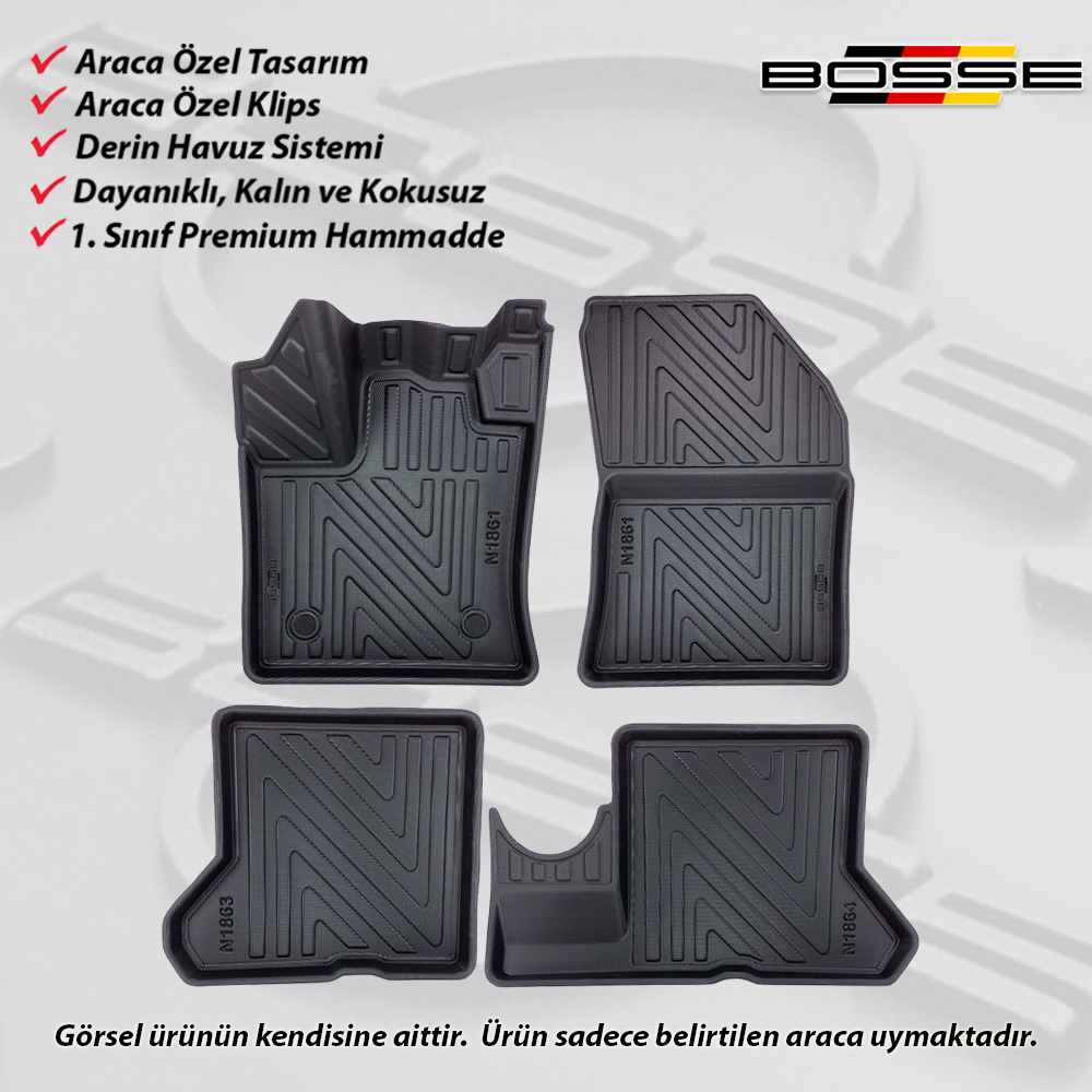 Dacia Dokker Paspas Araca Özel 2012 Sonrası BOSSE 3D Havuzlu Oto Paspas