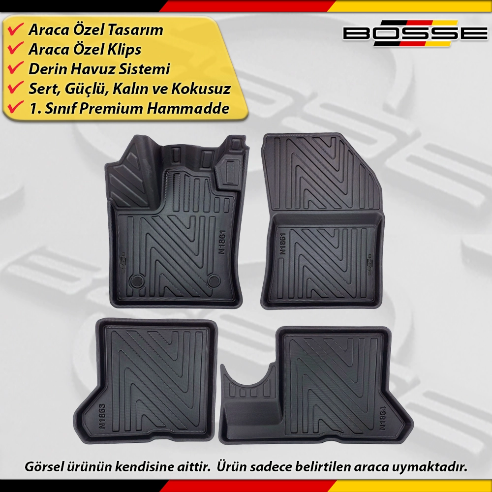 Dacia Dokker Paspas Araca Özel 2012 Sonrası Derin Havuzlu Paspas BOSSE North Serisi