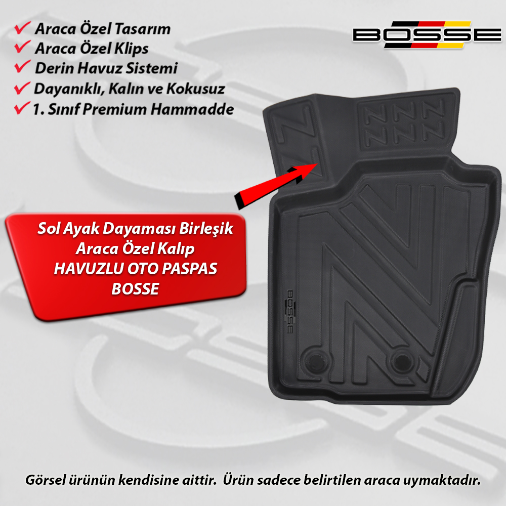 Dacia Duster Paspas 4X2 ve 4X4 Araca Özel 2009 2017 BOSSE 3D Havuzlu Oto Paspas