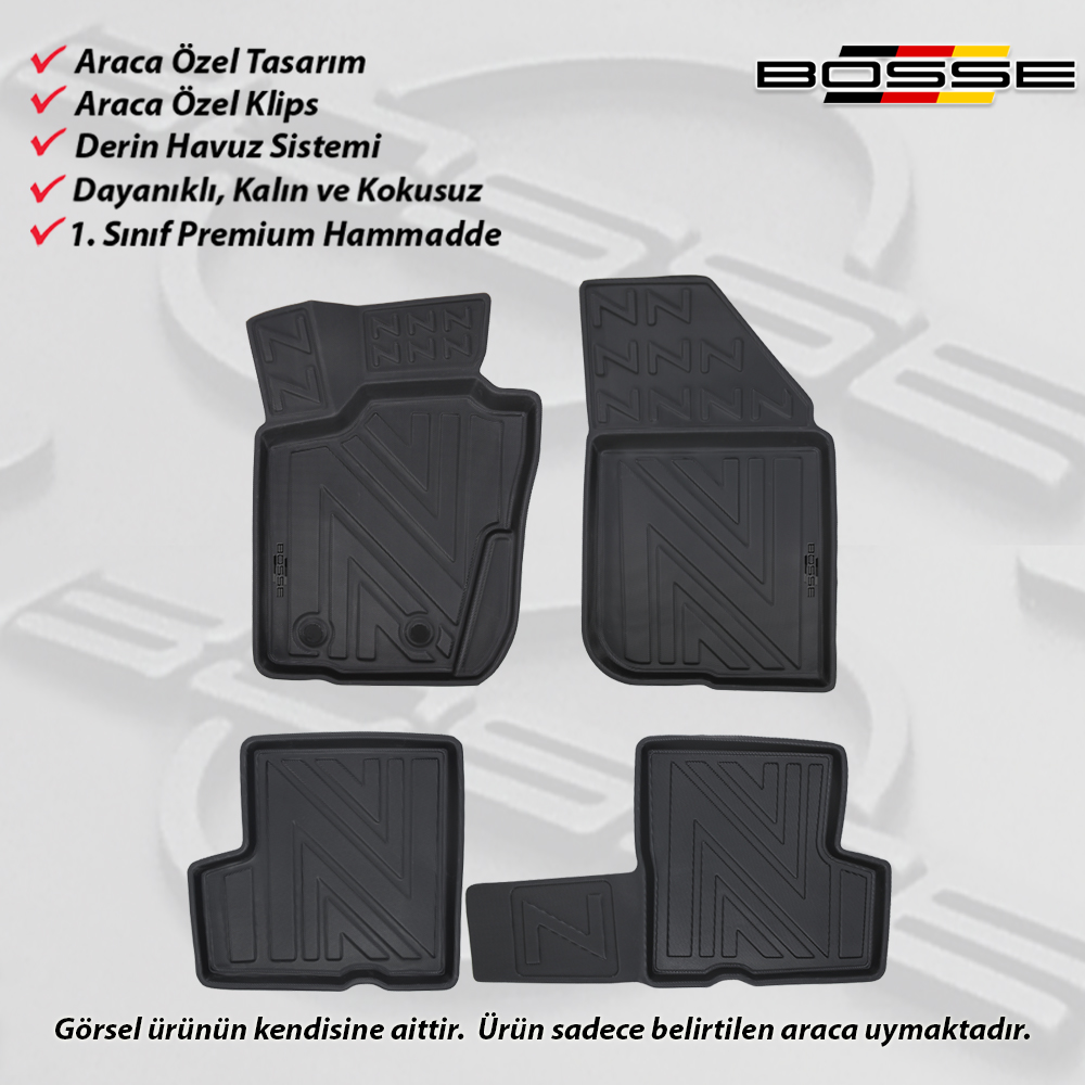 Dacia Duster Paspas 4X2 ve 4X4 Araca Özel 2009 2017 BOSSE 3D Havuzlu Oto Paspas