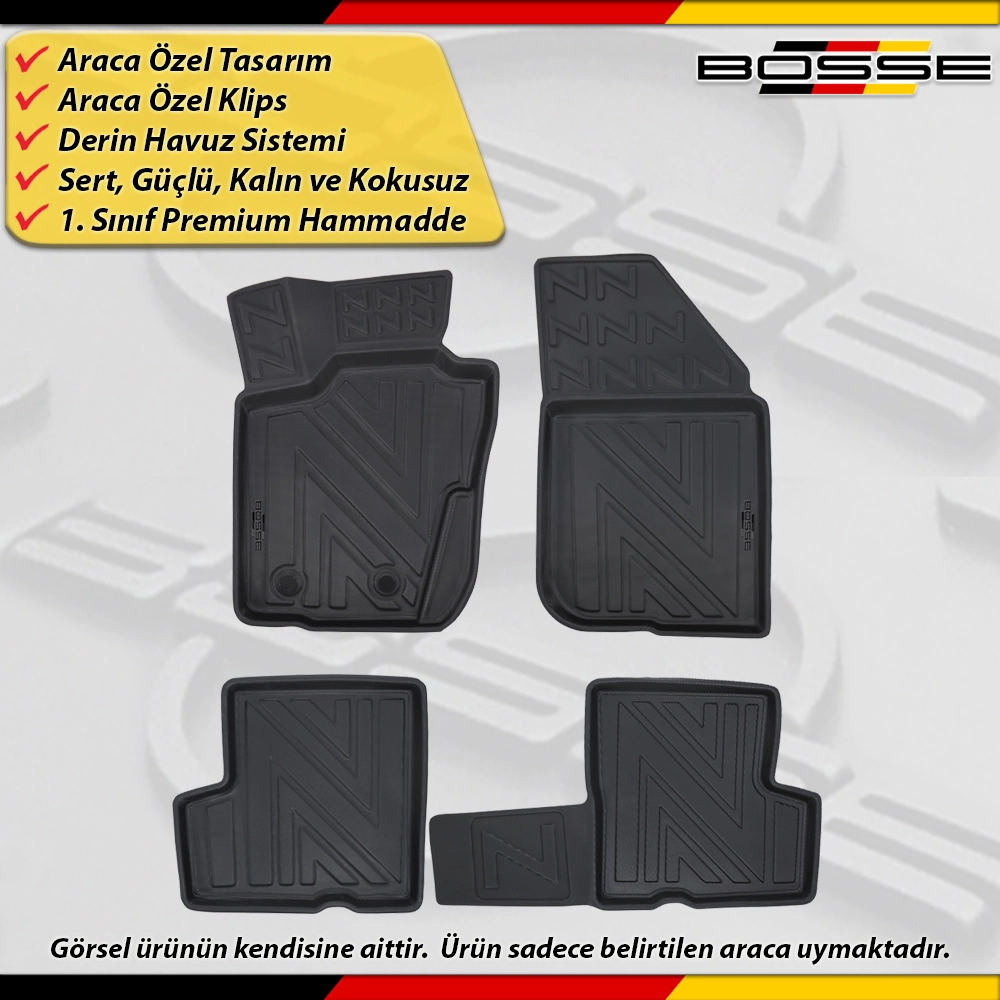 Dacia Duster 4X4 Paspas Araca Özel 2009-2017 Derin Havuzlu Paspas BOSSE North Serisi