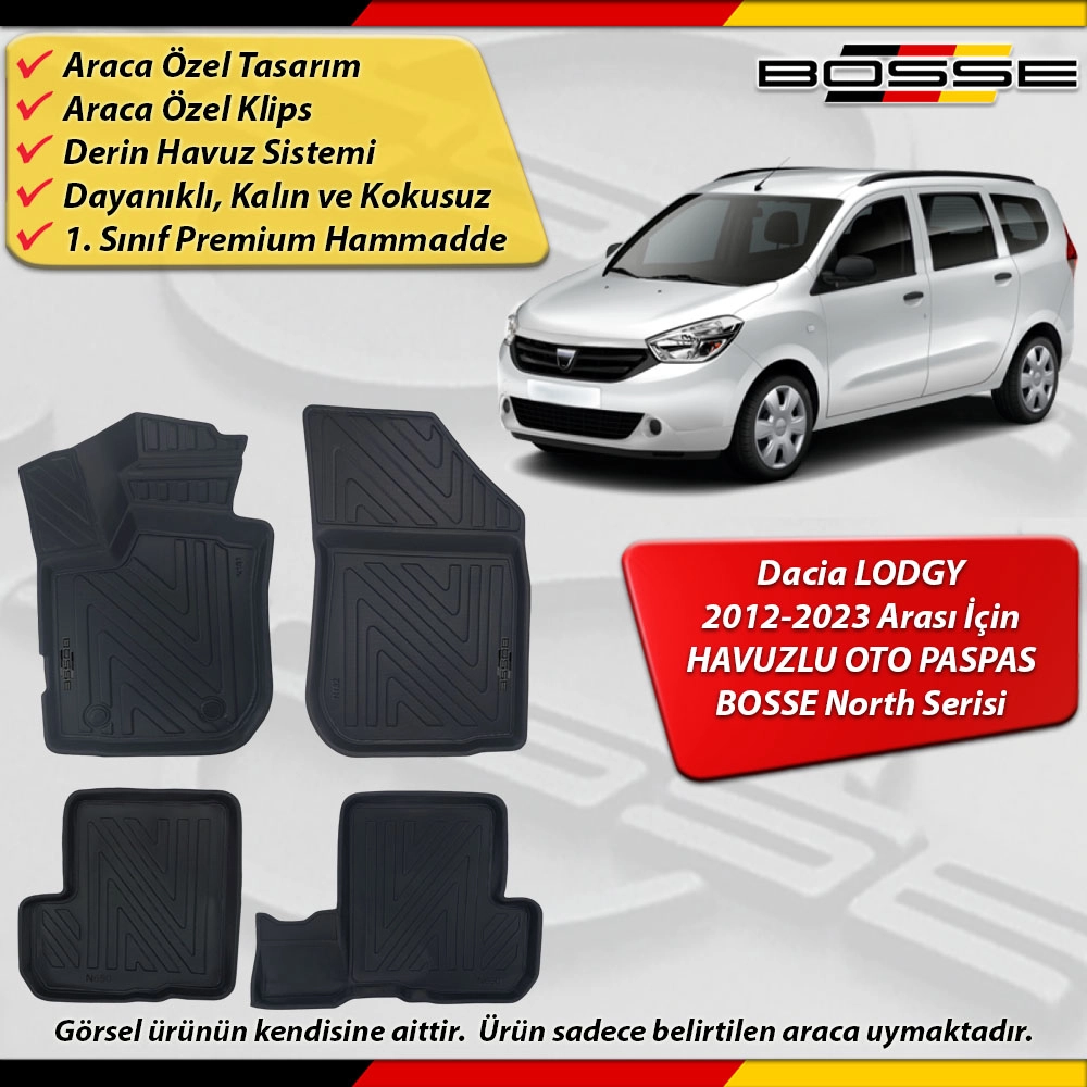 Dacia Lodgy Paspas Araca Özel 2013 - 2023 Arası Derin Havuzlu Paspas BOSSE North Serisi