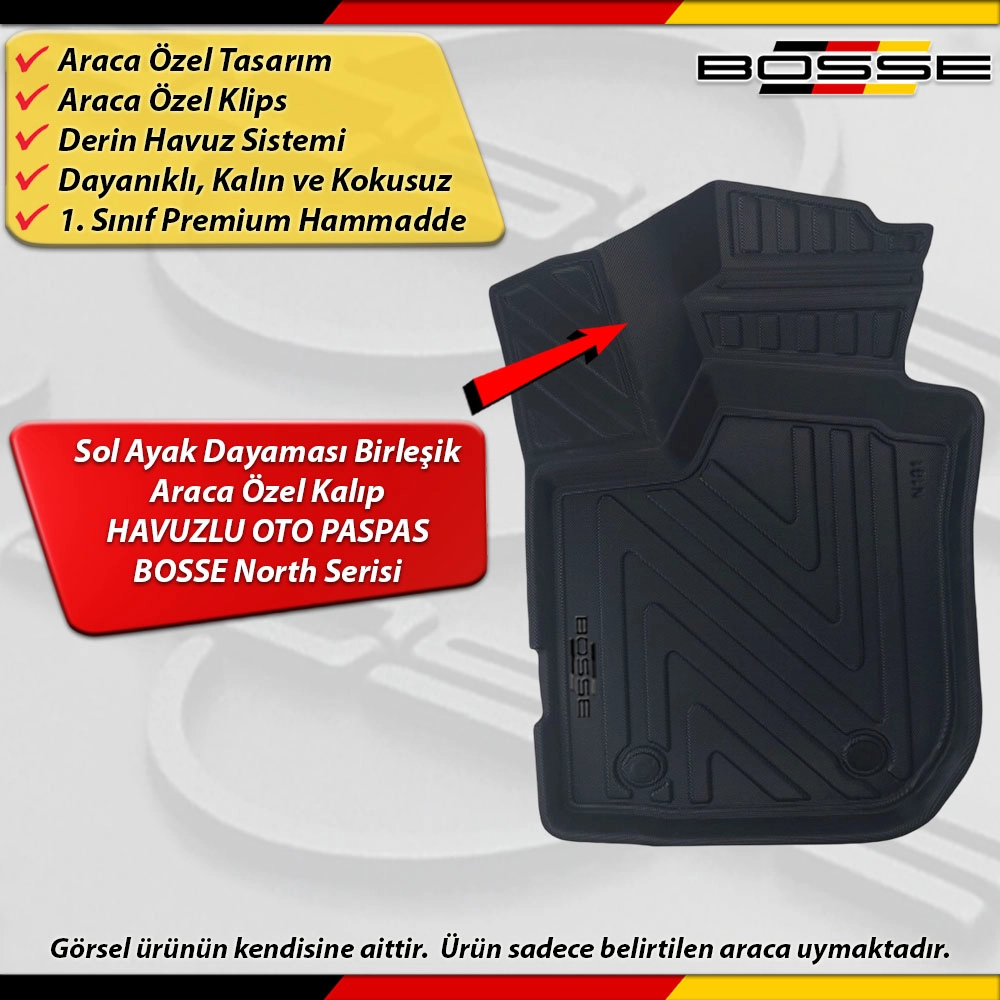 Dacia Lodgy Paspas Araca Özel 2013 - 2023 Arası Derin Havuzlu Paspas BOSSE North Serisi