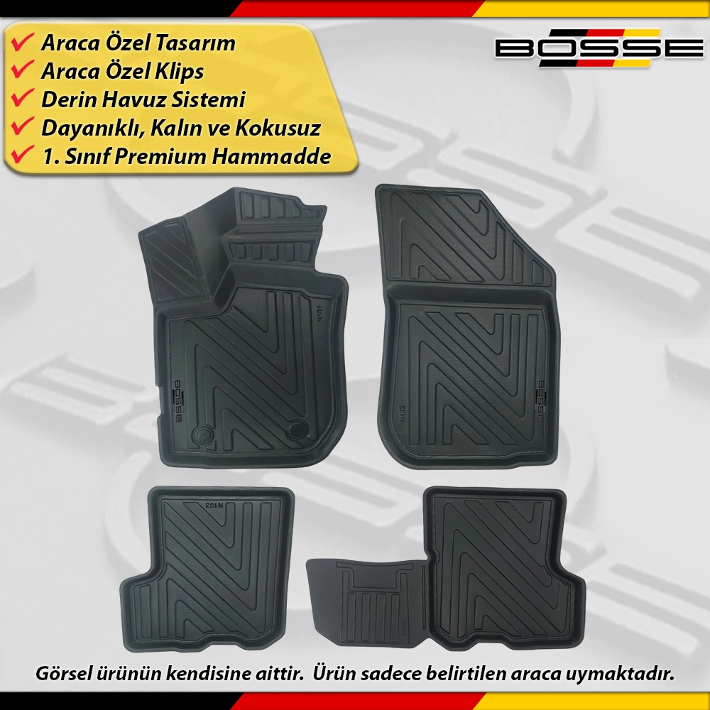 Dacia Logan Paspas Araca Özel 2013 - 2020 Arası İçin Derin Havuzlu Paspas BOSSE North Serisi