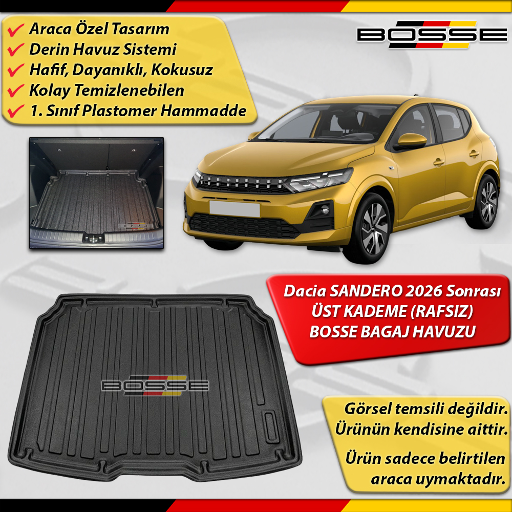 Dacia Sandero Bagaj Havuzu ÜST KADEME (Rafsız) 2026 Sonrası Araca Özel BOSSE