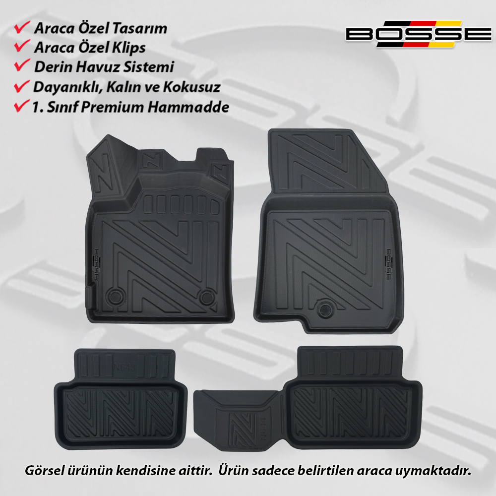 Dacia Sandero Paspas Essential Araca Özel 2020 Ve Sonrası BOSSE 3D Havuzlu Oto Paspas