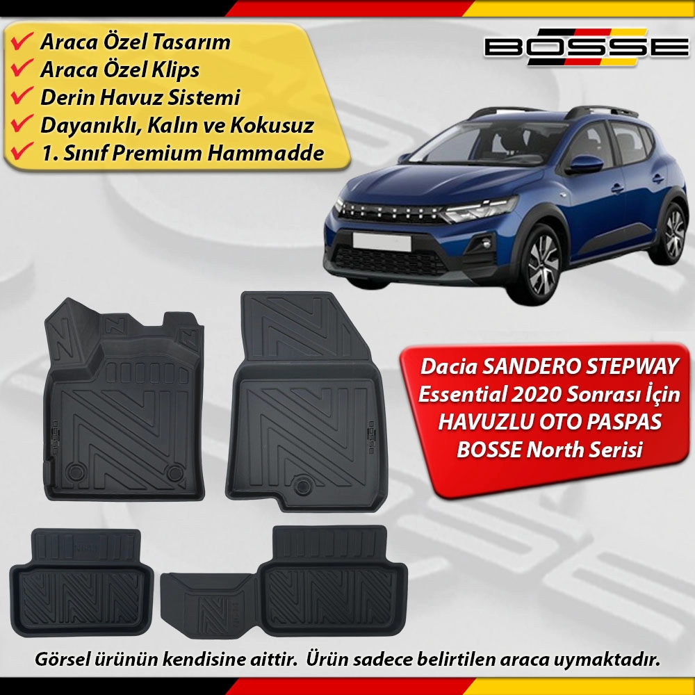 Dacia Sandero Stepway Essantial Paspas Araca Özel 2020 Ve Sonrası Derin Havuzlu Paspas Serisi