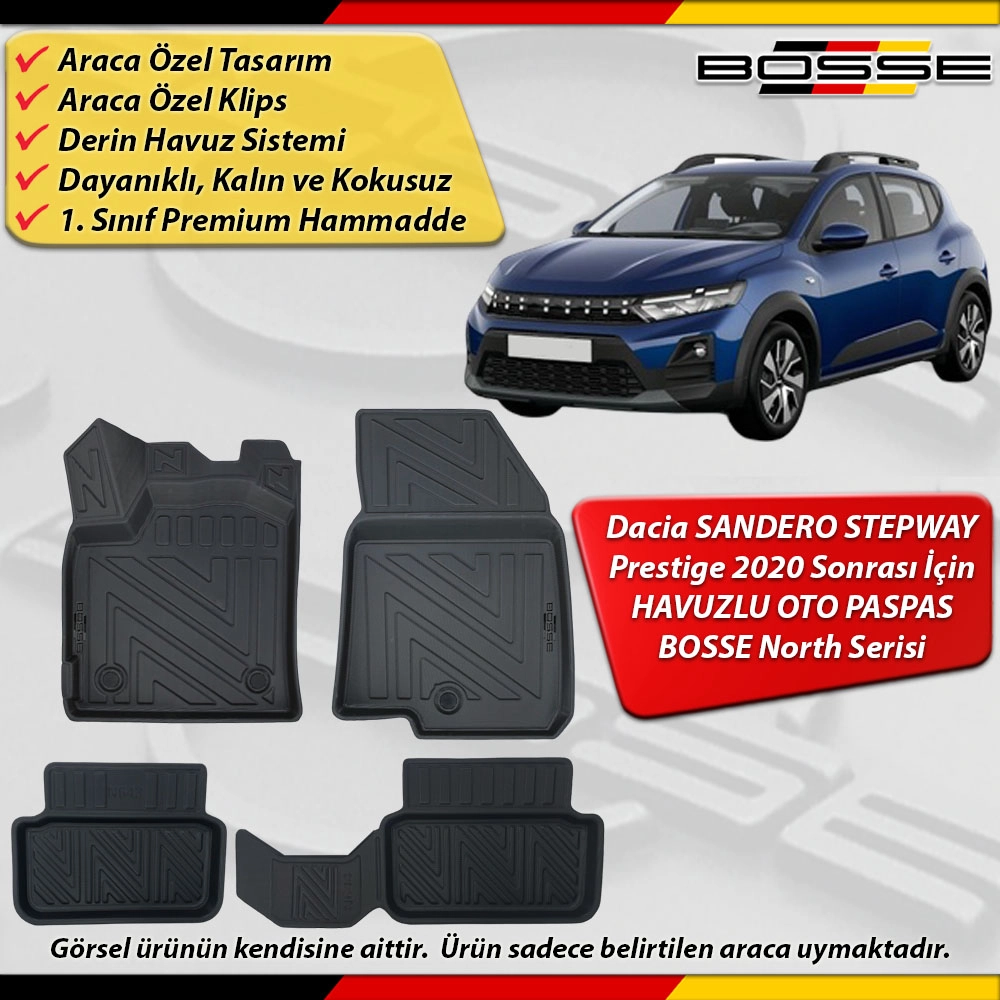 Dacia Sandero Stepway Prestige Paspas Araca Özel 2020 Ve Sonrası Derin Havuzlu Paspas Serisi