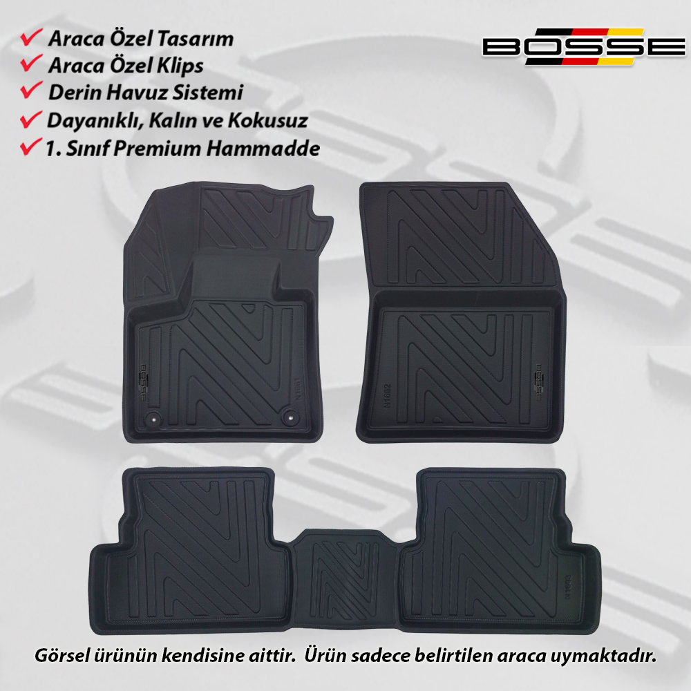 DS7 Paspas Araca Özel 2019 Sonrası BOSSE 3D Havuzlu Oto Paspas