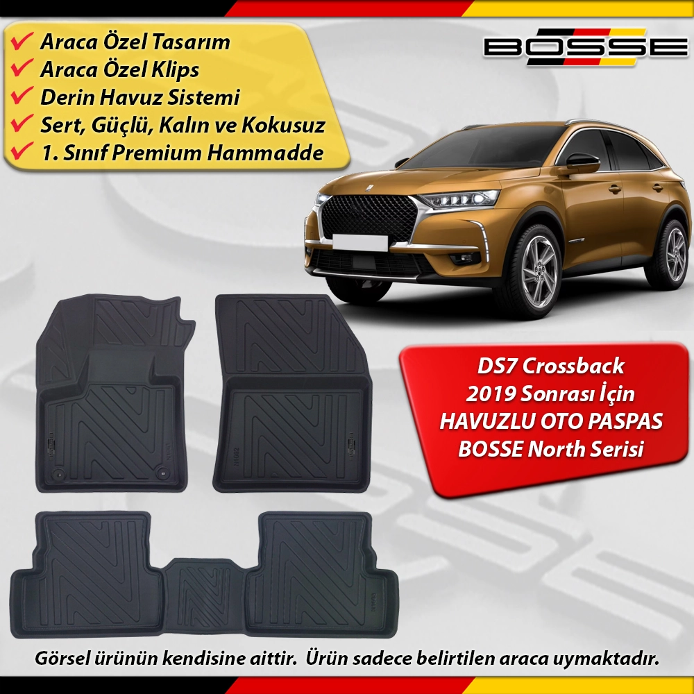 DS7 Paspas Araca Özel Crossback 2019 Sonrası İçin Derin Havuzlu Paspas BOSSE North Serisi