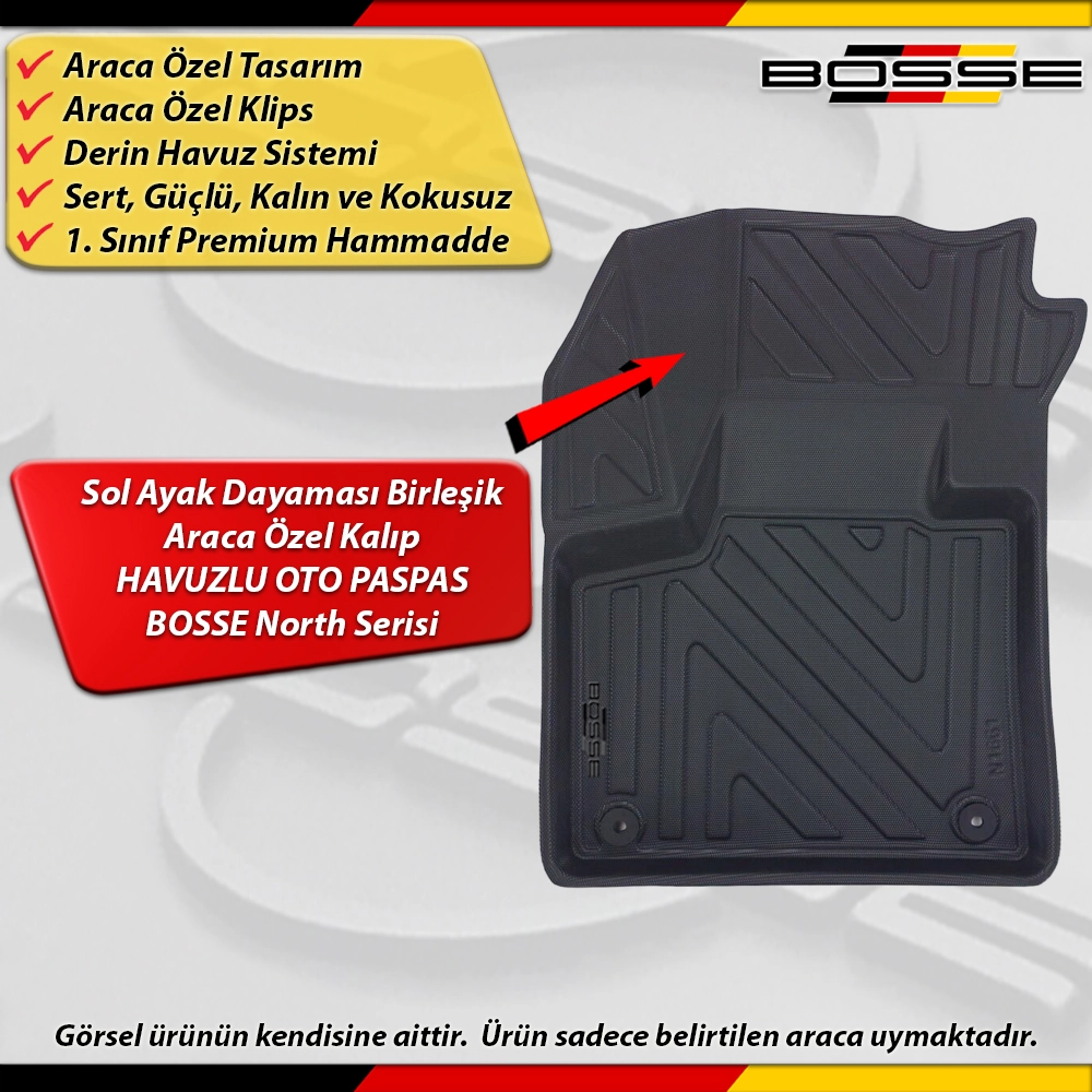 DS7 Paspas Araca Özel Crossback 2019 Sonrası İçin Derin Havuzlu Paspas BOSSE North Serisi